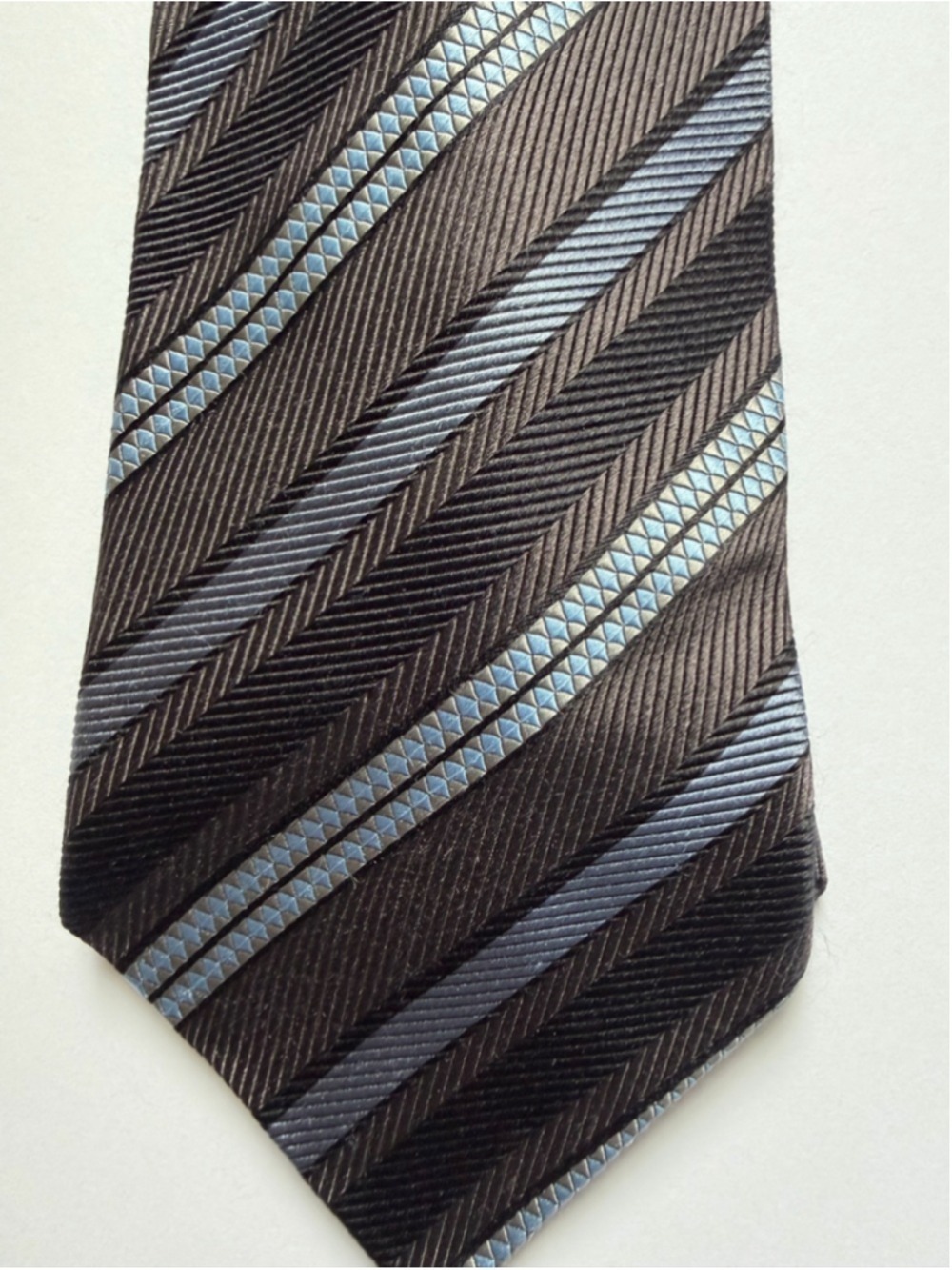 Polifroni Milano 100% Silk Tie Made in Italy Black Blue Striped Wide Vintage - Picture 3 of 7